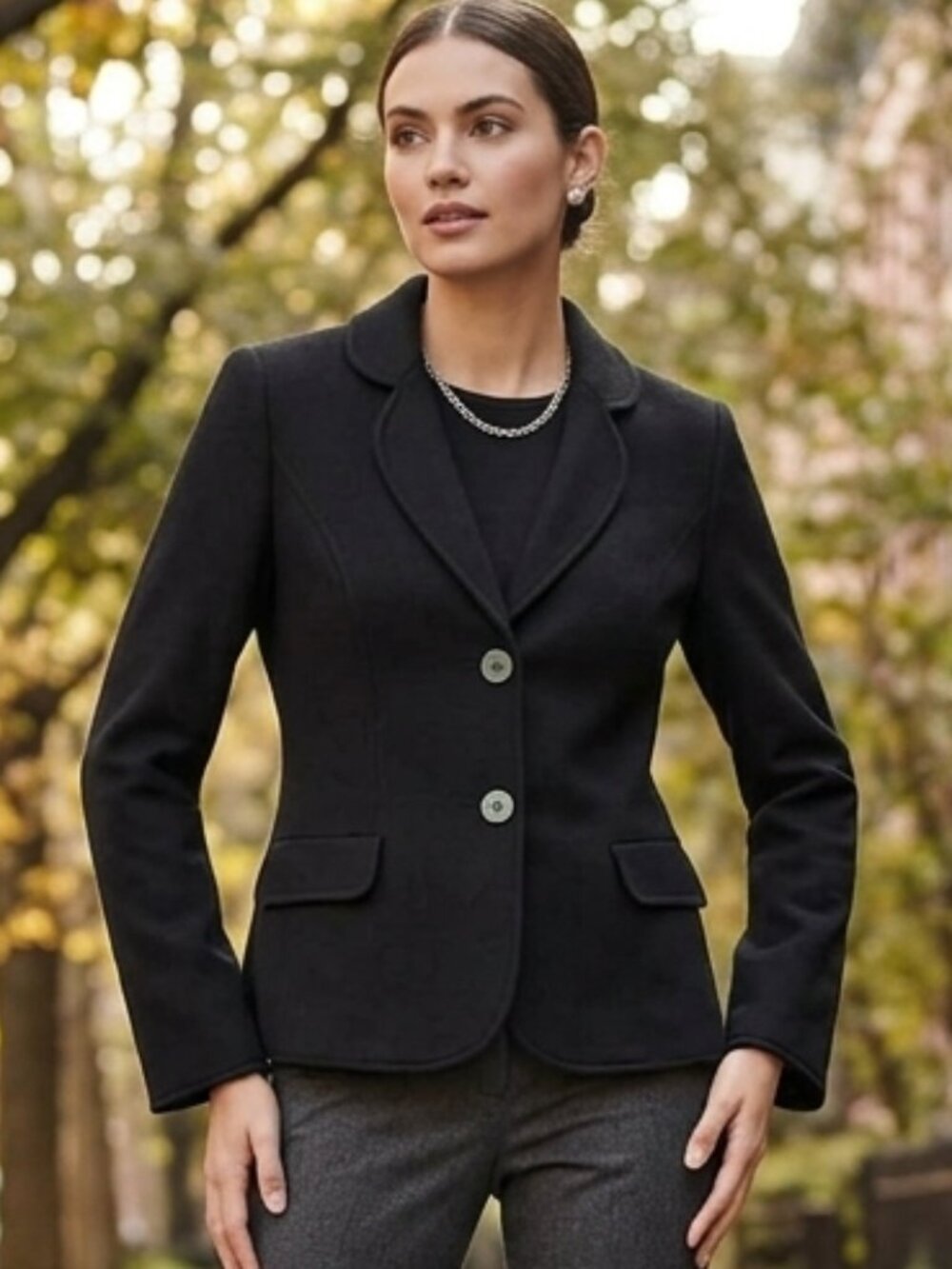 Cashmere Coat Blazer 100% Anne Klein Sz 8 Double Breasted Black